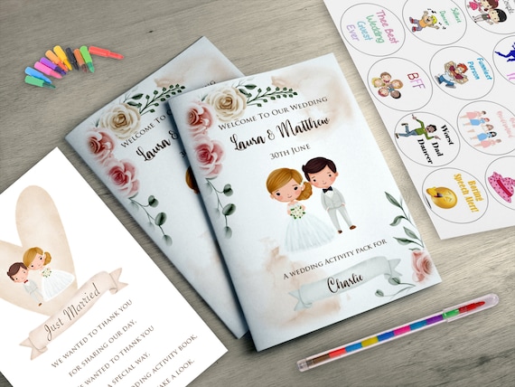 Wedding Activity Pack for Kids Book Favour With Stickers, Choose Your Bride & Groom, AB66