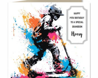 Birthday Card for Boys, Personalised, Men, Son, Grandson, Brother, Nephew, Friend, Scooter M223