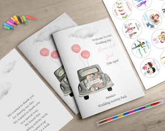 Wedding Activity Pack For Kids, Book Children's Personalised Favour, A6 Size, Staple Bound, Just Married Car, WEB24