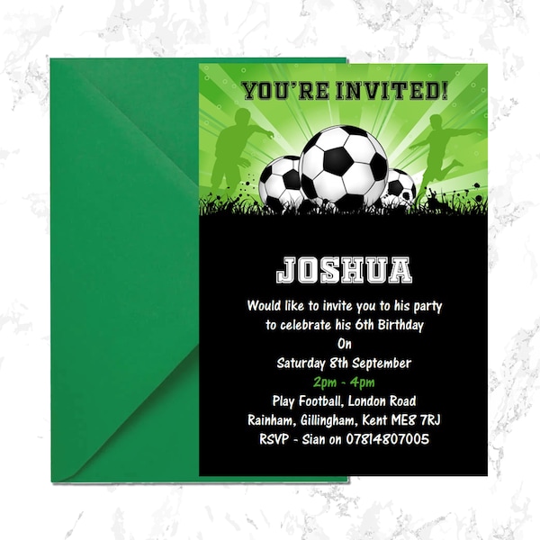 Personalised Birthday Party Invitations Boys Invites, Football, Soccer B1