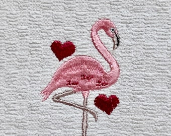 Embroidered Towel Embroidered Pink Flamingo Bird Design on White cotton Towel