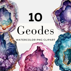 Watercolor Geode Clipart, Instant Download, Crystal Clipart, Gemstone Clipart