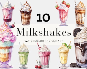 Watercolor Milkshake Clipart, Instant Download, Dessert Clipart, Sublimation Bundle