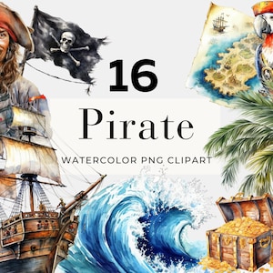 Watercolor Pirate Clipart, Instant Download, Pirate PNG, Nautical Clipart