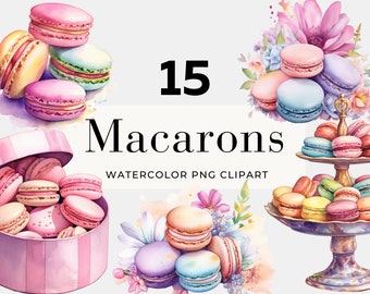 Watercolor Macaron Clipart, Instant Download, Dessert Clipart, Tea Party Clipart