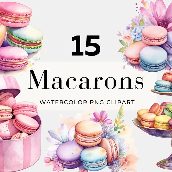 Aquarelle Macaron Clipart, téléchargement immédiat, Clipart Dessert, Clipart Tea Party