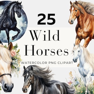 Watercolor Wild Horse Clip Art, Instant Download, Commercial Use, Wild Horse Art, Horse Sublimation, Commercial Use
