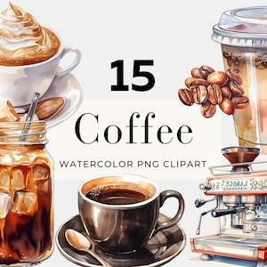 Clipart de café em aquarela, download instantâneo, clipart de bebidas de café, grãos de café, sublimação de café