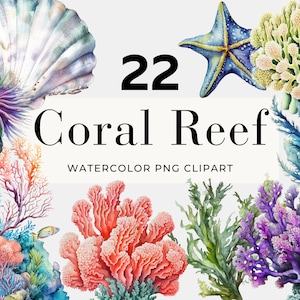 Watercolor Coral Reef Clipart, Commercial Use, Ocean Clipart, Sea Life Clipart, Watercolor PNG, Instant Download