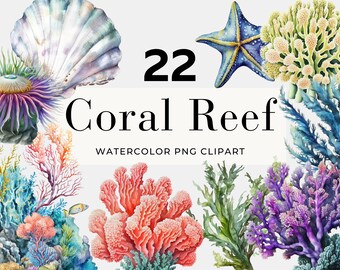 Arrecife de coral en acuarela: Imágenes PNG de vida marina (uso comercial)