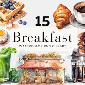 Aquarel ontbijt clipart, bed and breakfast, brunch clipart, ontbijtlandschap, instant download, aquarel png