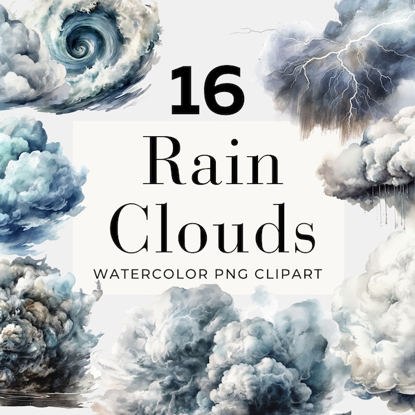 Watercolor Cloud Clipart, Weather Clipart, Cloud SVG, Commercial Use, Watercolor PNG, Instant Download