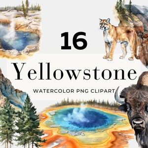 Watercolor Yellowstone Clipart, Instant Download, Yellowstone PNG, National Parks, Yellowstone Park