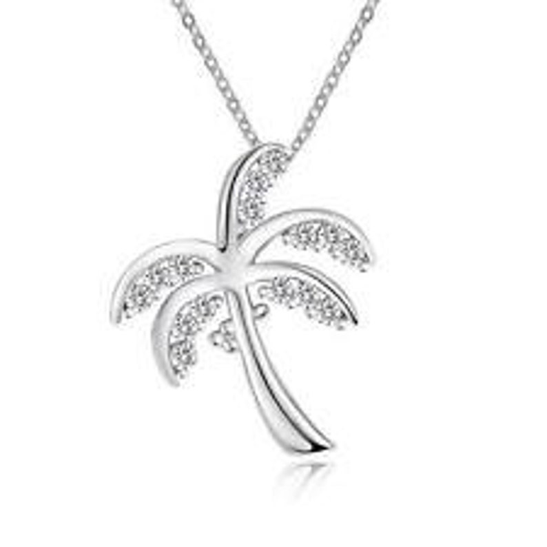925 Sterling Silver Palm Tree Necklace With Cubic Zirconia. Etsy