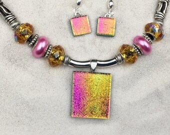 Pink & Gold Dichroic Jewelry Set