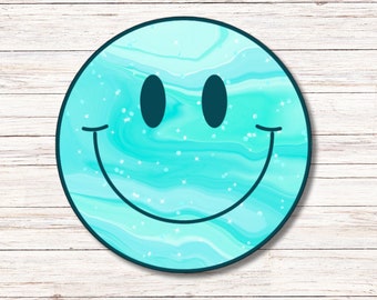 Teal Smiley Face Sticker | Vinyl Sticker | Water Resistant | Weatherproof