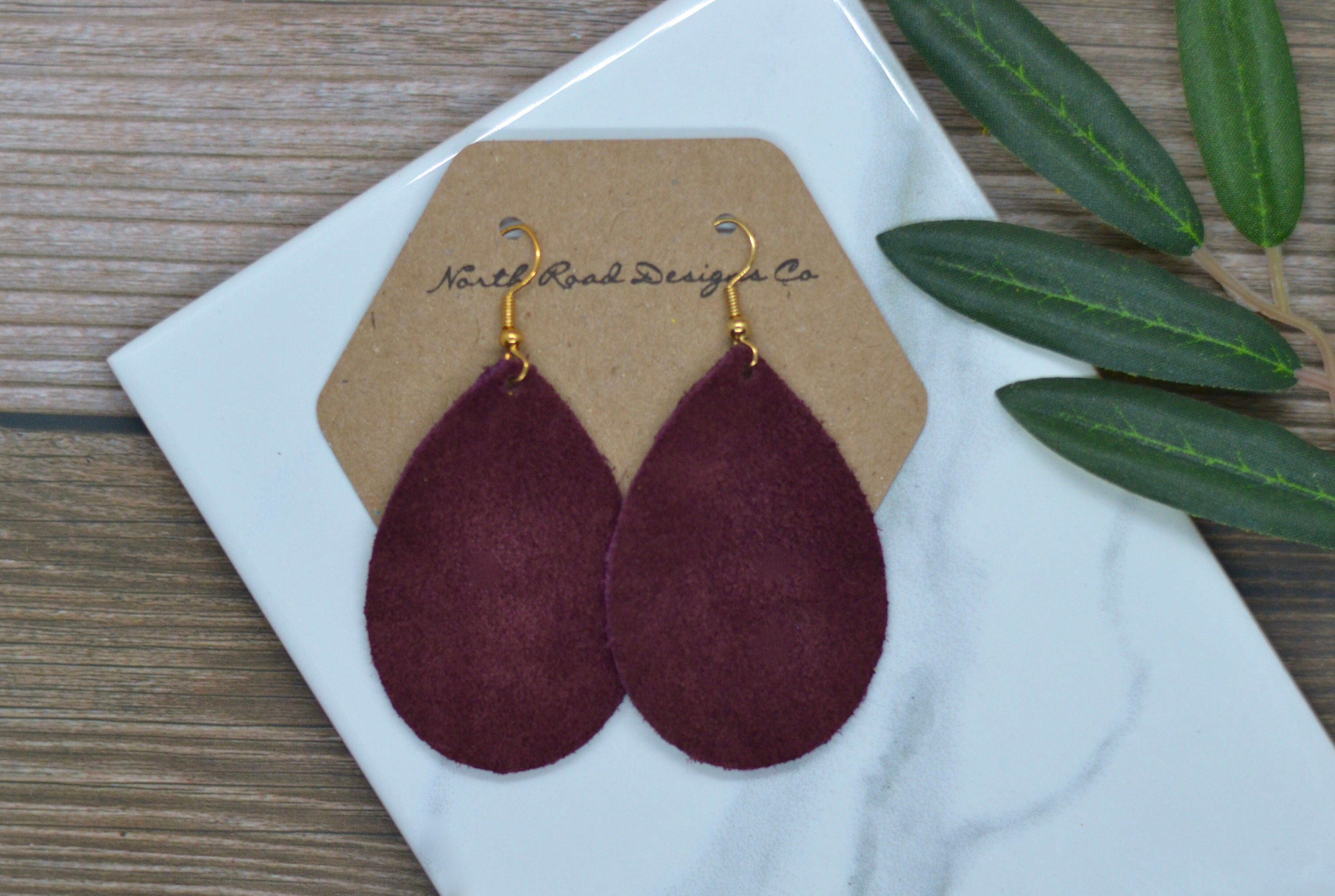 Suede leather earrings, leather earrings, fall earrings, teardrop