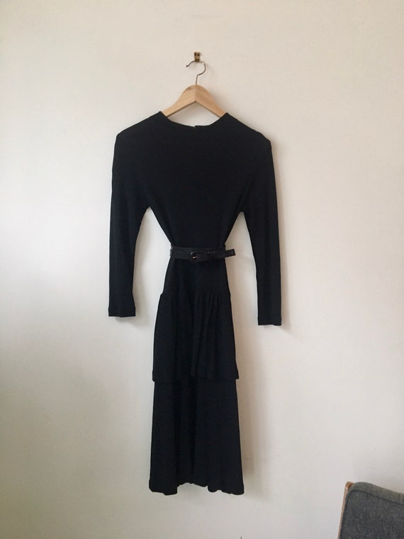 Vintage 70s Jaeger rayon black dress with tiered s