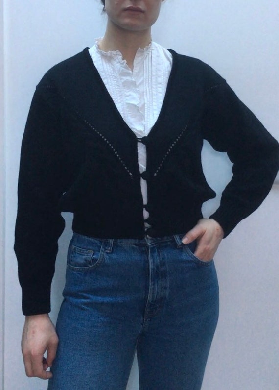 Vintage 80s black balloon sleeve cardigan