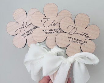 Personalised Flower Girl Proposal Wand: Engraved Wood Wedding Keepsake Wand