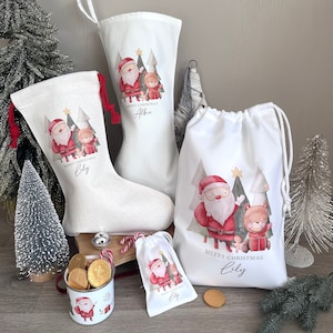 Personalised Christmas Sack, Christmas Stocking, Kids Enamel Xmas Mug, Cute Santa Babies 1st Christmas, Gift Sack