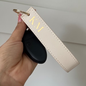 Personalised wristlet keyring, initials keychain, car key loop, luxury faux leather bag charm monogram, house key strap