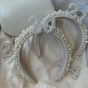Birthday Headband any age, Birthday Girl Luxury Pearl Headband, 18th, 21st, 30th, 40th, 50th Milestone Birthday Gift Idea
