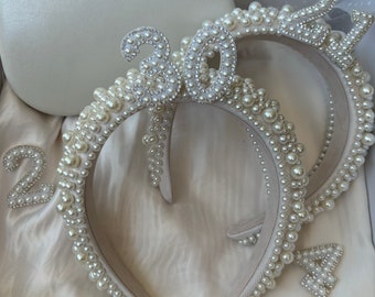 Birthday Headband any age, Birthday Girl Luxury Pearl Headband, 18th, 21st, 30th, 40th, 50th Milestone Birthday Gift Idea