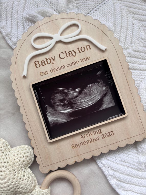 Personalised Wooden Baby Scan Frame, Pregnancy Announcement Prop