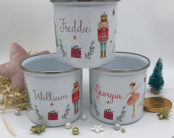 Personalised Nutcracker Christmas Mug: Children’s Hot Chocolate Enamel Mug