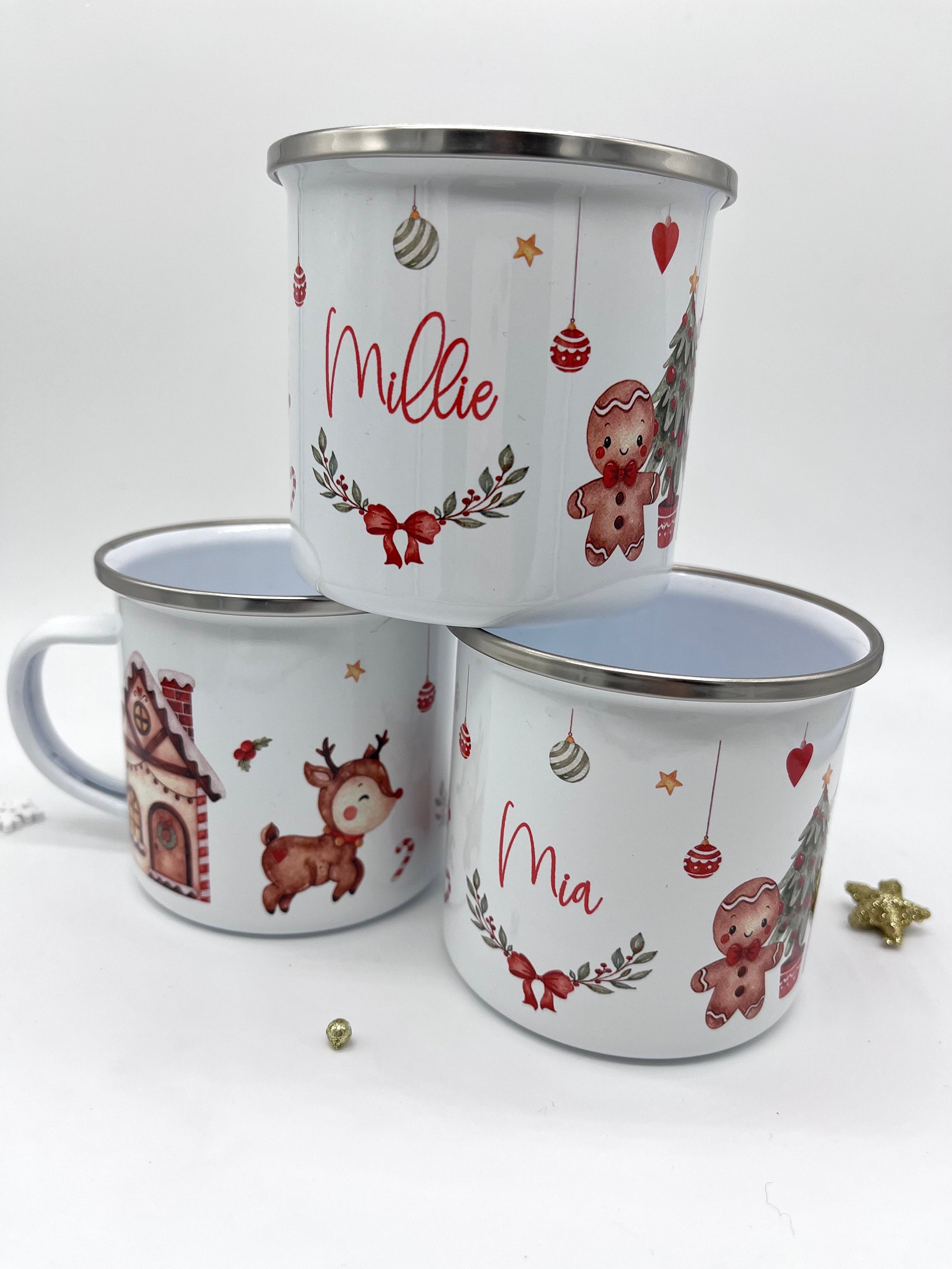 Personalised Kids Christmas Hot Chocolate Christmas Eve Box Filler Gift Idea Enamel Mug Gingerbread