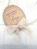 Hello World Personalised Baby Name Plaque with Ribbon