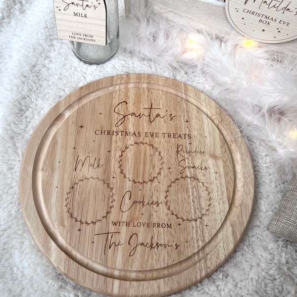Personalised Christmas Eve Santa’s round Treat Board, Christmas Eve Tradition, Father Christmas cookie board, wooden Christmas board