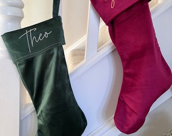 Personalised Christmas Stocking, Red, Green or Grey Velvet Christmas Stocking, Matching Family Set