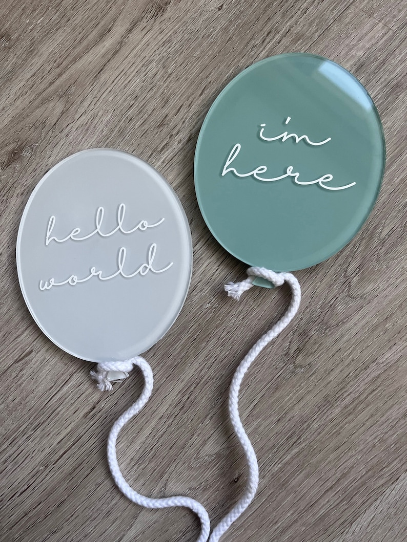 Balloon Baby Announcement Photo Prop, Hello World Acrylic Plaque, Baby ...