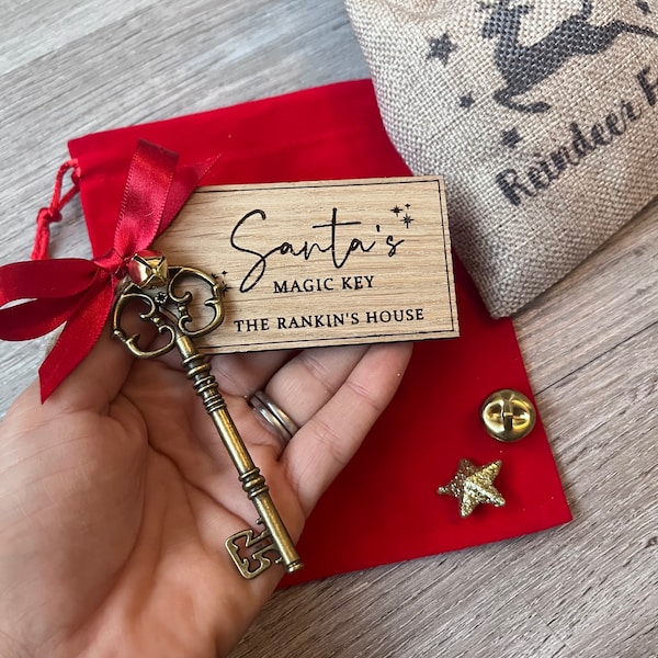 Personalised Santa’s Magic Key, Father Christmas Key, Traditional Engraved Wooden Key, Christmas Eve Box Tradition, Xmas Eve box