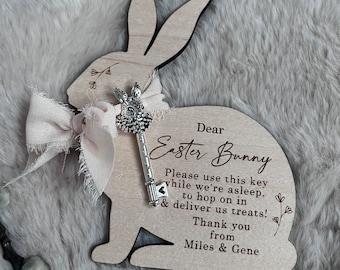 Easter Bunny’s Magic Key, Personalised Easter Key, Easter crate filler, Easter Tradition, Engraved Wooden Easter Key Tag