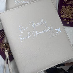 Organiseur de voyage personnalisé, porte-documents de vacances pour passeport familial - Portefeuille de voyage en similicuir saffinao