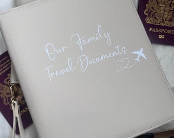 Personalised Travel Organiser, Family Holiday Organiser, Travel Gift, Luxury Travel Wallet, Passport Holder, Travel Document Folder,