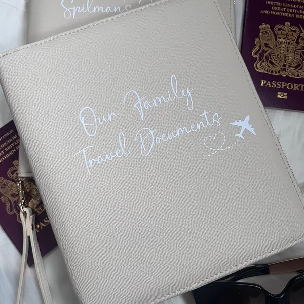 Personalised Travel Organiser, Family Holiday Organiser, Travel Gift, Luxury Travel Wallet, Passport Holder, Travel Document Folder,