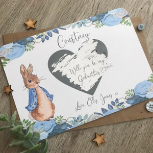 Will you be my Godmother Godfather personalised scratchcard godparent proposal gift scratch off card blue bunny rabbit