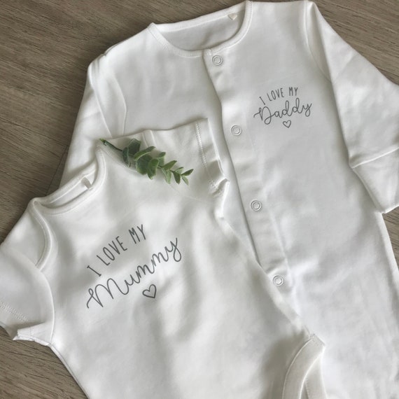 I Love My Mummy Daddy Sleepsuit Baby Grow Onesie New Parents