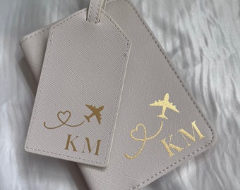 Personalised Saffiano Leather Passport Cover and Luggage Tag Set
