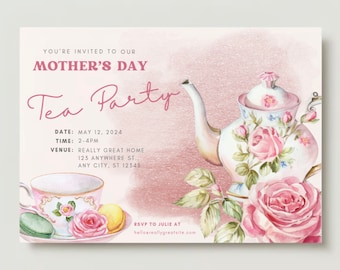 mother's day tea party invitation customizable template digital file