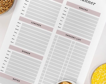 Weekly meal planner PDF digital file download ADHD meal prep meal prep meal planner