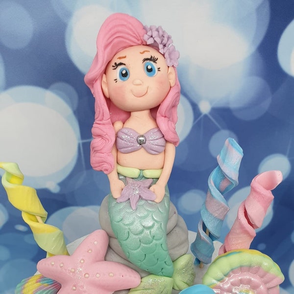 Edible Mermaid Under the sea Birthday Girl Handmade Personalised Cake Topper