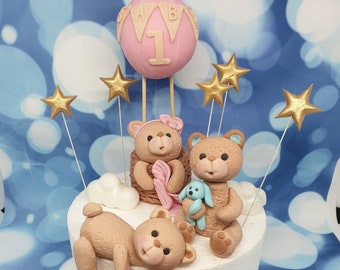 Teddy Bears Create your own Edible Cake Toppers First Birthday Baby Girl Boy Shower Christening Personalised Cake Topper