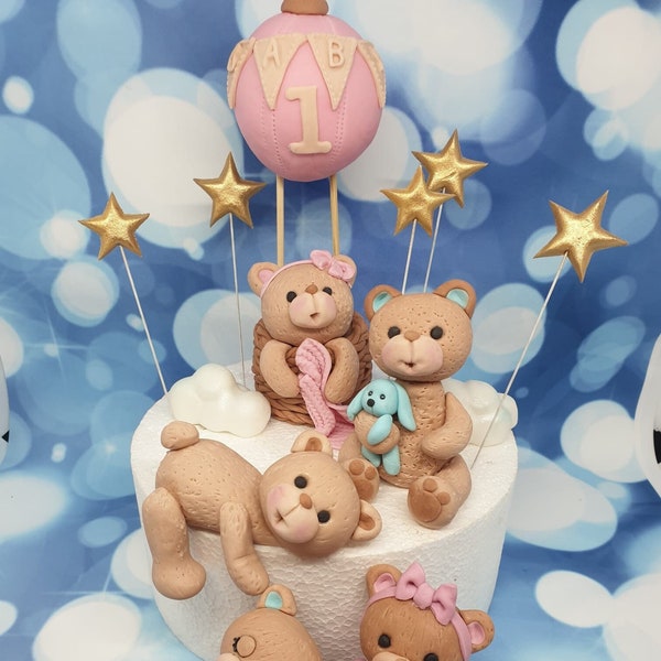 Teddy Bears Create your own Edible Cake Toppers First Birthday Baby Girl Boy Shower Christening Personalised Cake Topper