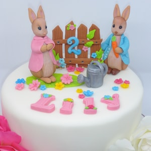 Edible Peter Rabbit And Cottontail ,Handmade Edible Birthday Christening Cake Topper Decoration
