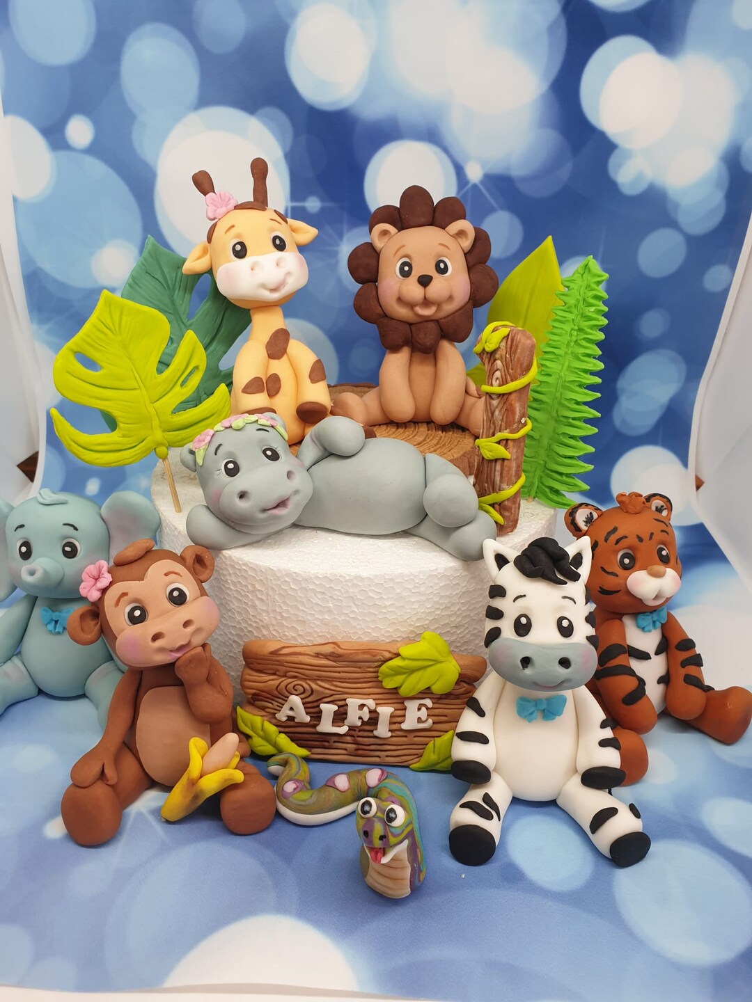 Jungle Animals Edible Safari Theme Tropical Leaves Cake Toppers Baby